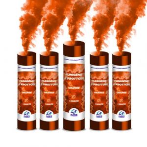 PLANETE FUMIGENE Fumigène a Main 1 MINUTE couleur Orange - Lot de 5 - Allumage Frottoir, durée 60 secondes, fumigene couleur à tenir en Main - fumigene a main - Catégorie F1 -