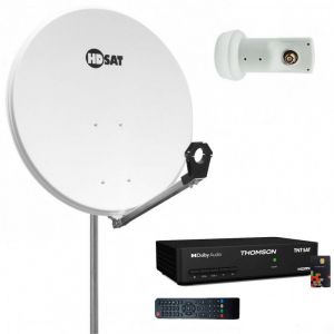 Hdsat Pack Parabole satellite acier 80cm + R&eacute;cepteur TNTSAT + LNB Single - Blanc