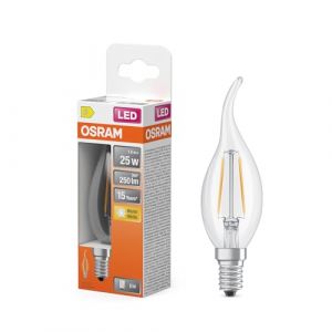 Osram Lampe LED Star Windsto&szlig; BA25 Filament, 2700 K blanc chaud, 1,8 W, E14, transparente, 250 lm, 15 000 h, pour lustres, luminaires d&eacute;coratifs