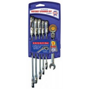 Faithfull Jeu de 6 cles mixtes a cliquet articulees, Composition 8 - 10 - 13 - 15 - 17 - 19 mm