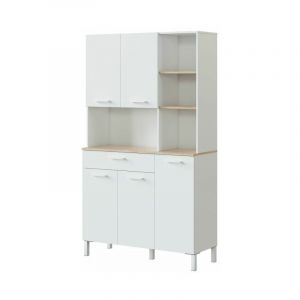 Buffet de cuisine ÉMILE 5 portes et 1 tiroir L108 x H186cm Blanc / Bois Blanc / Bois
