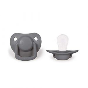 Image de Filibabba Lot de 2 tétines, en silicone dans de belles couleurs mates, adaptées à la mâchoire, design danois, 2 pièces avec boîte à tétine, gris foncé, de 0 à 6 mois