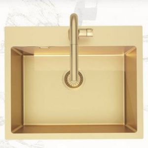 Swiss Aqua Technologies Timeless Évier à encastrer en acier inoxydable 304, 55x45x21 cm, Or brossé PVD
