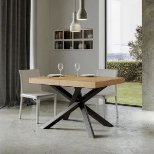 Table Volantis Extensible Dessus Chêne Nature 90x130 Allongée 234 cadre Anthracite