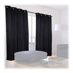 Relaxdays Rideaux occultants avec oeillets lot de 2 couleur unie en polyester HxlxP: 245 x 135 x 0,5 cm, noir