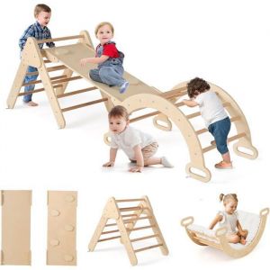 Costway 7 En 1 Triangle D'escalade En Bois Avec Coussintoboggan/Arche/Rampe Double Face, &Eacute;chelle R&eacute;glable Pour B&eacute;b&eacute; 1+ Ans