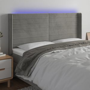 VidaXL Tête de lit à LED Gris clair 183x16x118/128 cm Velours - Light grey