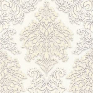 Image de Papier peint baroque Profhome 368982 papier peint intiss&eacute; l&eacute;g&egrave;rement textur&eacute; au style baroque scintillant blanc argent beige 5,33 m2 blanc