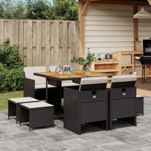 VidaXL Ensemble &agrave; Manger de Jardin avec Coussins 9 pcs Table et Chaise de Terrasse Meubles de Patio Mobilier dExt&eacute;rieur 3210603