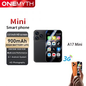 Aiek ONEMYTH 2026 Nouveau modele A17 Mini Smartphone 3G Quad-core ecran 3,0 pouces 2 Go RAM 16 Go Stockage Batterie 900mAh Double SIM Android 8.1 Telephone de poche Noir