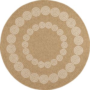 Nazar Tapis rond effet jute à motif blanc géométrique 80x80