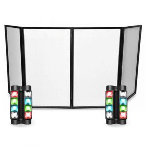 Pack Lumière Facade DJ Lycra Blanc 4 Panneaux Pliables 1200 x 700 - 2 Jeux Lumière Spider Ibiza LED8-MINI - Fête Scène Sono
