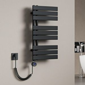 Mai&mai - Radiateur Central S&egrave;che-Serviette 76x40 Gris Noir en Acier Inoxydable fn avec R&eacute;sistance Chauffante 600W
