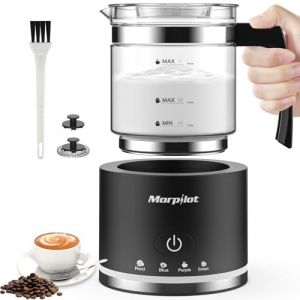 Morpilot Mousseur &agrave; Lait &Eacute;lectrique 4 en 1, Grande Capacit&eacute; 500ml 600W Milk Frother en Verre &agrave; Mousse de Lait Chaude Froide et Lait Chaud, Emulsionneur de Lait Divis&eacute; pour Cappuccino Macchiato Latte