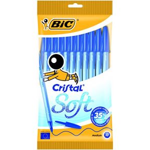 Image de Bic Cristal Soft - Stylo-bille non rétractable Bleu Pochette de 10