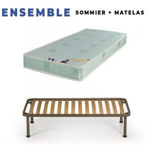 Matelas 180x200 + Sommier Démonté + pieds + Oreiller Mémoire + Protège Matelas Offerts Mousse Poli Lattex Indéformable 19 cm Trés Ferme Tissu à