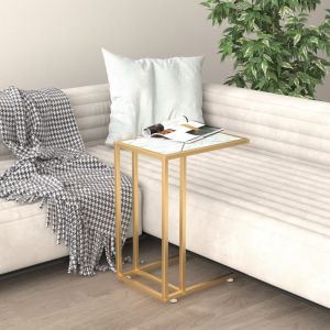 VidaXL Table d'appoint ordinateur Marbre blanc 50x35x65cm Verre trempé