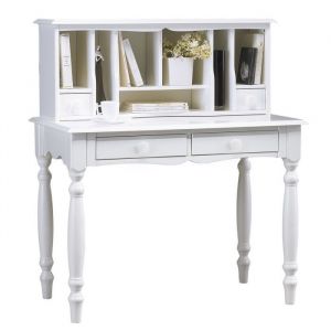 Meuble Secr&eacute;taire Blanc Style Anglais 4 Tiroirs 7 Niches L 100 H 114.3 P 56.4 cm