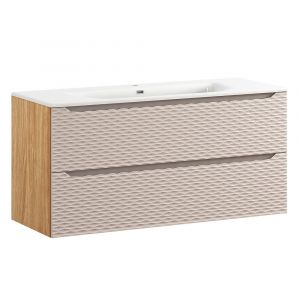 Meuble simple vasque encastrée 120cm 2 tiroirs Elora Beige et bois