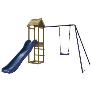 Aire de jeux d'extérieur balançoires toboggan portiques robuste jeux jardin 238 x 315 x 194 cm bois de pin imprégné 02_0004739