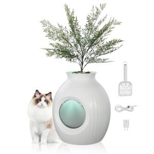 VEVOR Bac à Litière Caché pour Chat avec Plante Artificielle et Pelle, Système Intelligent Contrôle des Odeurs, Grande Entrée 240 mm, Déco Lumineuse, ABS Robuste, pour Salon, Chambre à Coucher, Coins