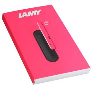 Lamy Lot de 1 petit stylo à bille de poche Pico 288 en métal avec finition laquée rose fluo et 1 étui en cuir noir pour un instrument d'écriture Largeur de trait M en noir