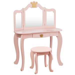 Coast Table de toilette enfant avec tabouret - Table miroir - 80x42x105cm - Rose