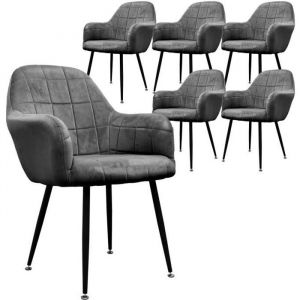 ECD Germany Lot de 6 Chaises de Salle à Manger Cuisine Salon Séjour Gris Foncé Assise Siège Rembourrée en Velours Structure