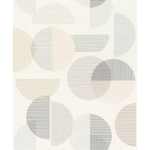 Rasch 735956 Papier peint intiss&eacute; clair avec motif g&eacute;om&eacute;trique de cercles et demi-cercles Beige et gris 10,05 x 0,53 m