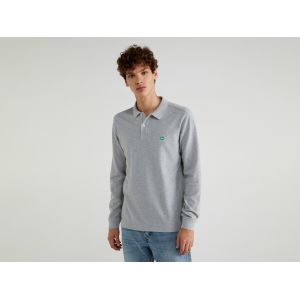 Benetton Polo À Manches Longues, taille M, Gris, Homme