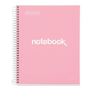 Miquelrius Cahier A5 Carnet de Notes Emotions, 80 Feuilles 90 g/m², Rayure horizontale de 7 mm, 1 Bande de couleur, Spirale microperforée, Couverture extra-dure, 2 Trous, Couleur Rosa