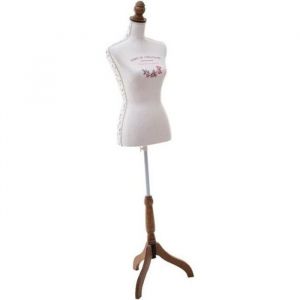Pegane Buste de couture, mannequin de présentation Grand modèle en tissu / bois coloris blanc - Longueur 38 x Profondeur 36 x Hauteur 157,5 cm