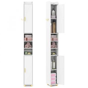 Costway Meuble Colonne De Salle De Bain 20x20x179cm Avec 2 Portes Et Étagères Réglables, Pour Salon, Chambre, Bureau Blanc