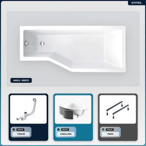 Baignoire asymétrique - 150 x 75 cm - Droite - avec Habillage - Pieds - Vidage Chrome - INTEGRA