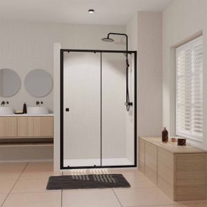 Aurlane Paroi porte de douche coulissante noir 140x185cm - extensible de 126.5 à 140.5 cm - black slide 120