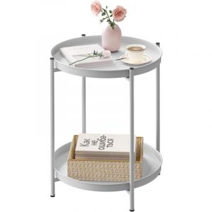 Table Basse Ronde WOLTU, Table de Chevet, Table d'Appoint, Table Salon avec 2 Plateaux Amovibles,en M&eacute;tal,Gris Clair