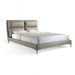 Image de Lit simili cuir taupe 160x200 deux coussins, sommier inclus