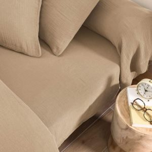 Terre de Nuit Drap housse 140x190 gaze de coton beige NOA - NOA