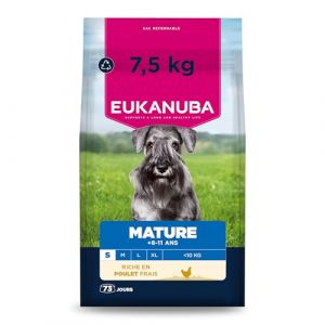 Eukanuba Life Care Croquettes Chien Mature Petite Races 8 à 11 Ans, Riche en Poulet Frais, os et articulations sains, Oméga 3&6, prébiotiques, sans colorants, arômes artificiels ni OGM - 7,5 kg