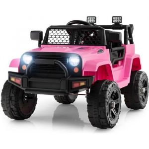 Costway Voiture Electrique 12v/4.5 Ah Pour Enfants, Télécommande 2,4g, Démarrage Lent, Musique, Klaxon, Led, Pour 3-8 Ans, Rose