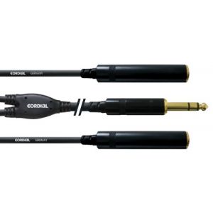 Cordial CFY 0,3 VKK C&acirc;ble Jack 6.3mm Stereo / 2x Jack femelle 6.3mm Stereo - 0.3m