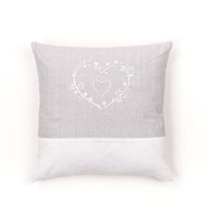 Declikdeco Coussin déhoussable avec broderie en coton beige 40x40