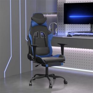 VidaXL Chaise de jeu de massage et repose-pied Noir et bleu Similicuir