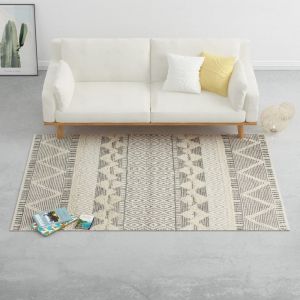 Image de VidaXL Tapis en laine tissée à la main 80x150cm Blanc/Gris/Noir/Marron