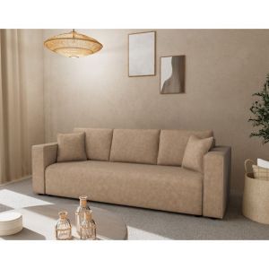 Topaze - canapé droit 3 places convertible avec coffre en simili - Beige