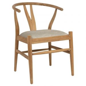 Chaise en teck et tissu - Naturel et Beige - pogiana