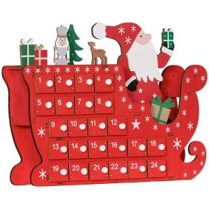 Homcom Calendrier de l'Avent à remplir - 24 tiroirs - Père Noël et traîneau - en bois - 22,5x8x36cm - rouge