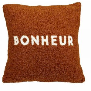 Ostaria Housse de coussin 40x40 cm bouclette Bonheur 40 X 40 Marron