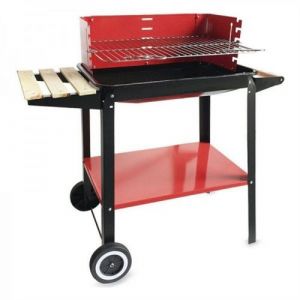 Image de Roues de barbecue au charbon de bois Noir (58 x 38 x 72 cm) Acier &eacute;maill&eacute; Algon rouge