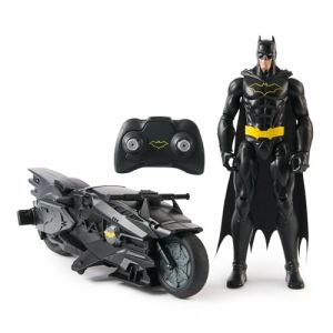 Spin Master DC Comics - Batcycle RC + Figurine Batman 30 Cm - Batman Figurine Articulée - Créez Vos Propres Combats Masqués - Super Héros - Jouet À Collectionner - Jouet Enfant 4 Ans Et +